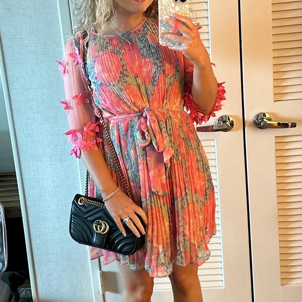 Boutique Pink and Green Pleated Dress